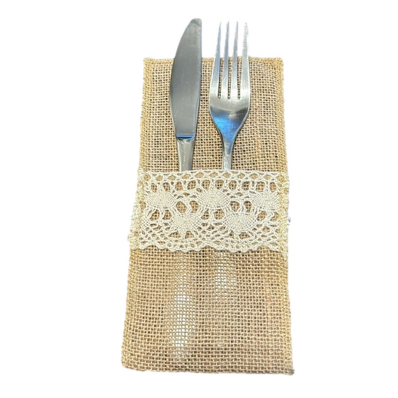 20 Burlap and Lace Utensil Holders - Picture 1 of 4